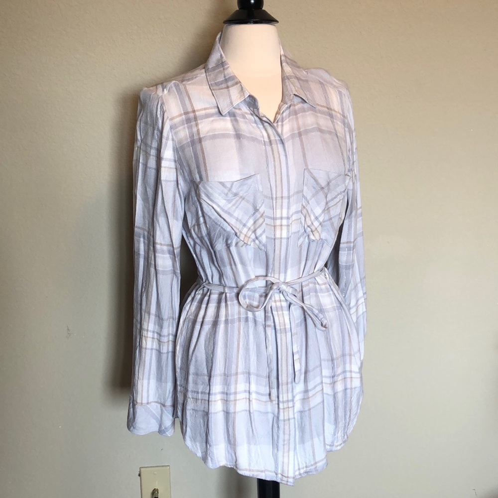 WHBM Button-Down Plaid Tunic w/Belt